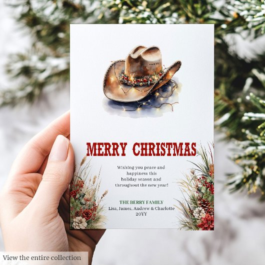 Cowboy hat Christmas greeting card editable Feestdagenkaart