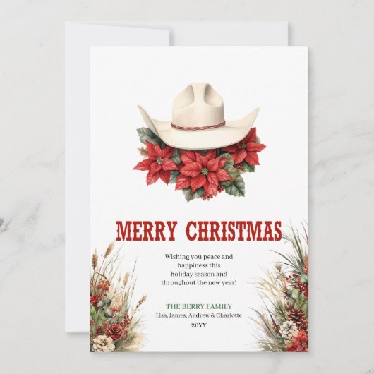Cowboy hat Christmas greeting card printable Feestdagenkaart (Voorkant)
