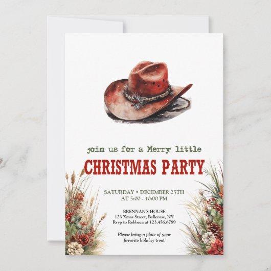 Cowboy Hat Christmas Party Digital Invite Kaart (Voorkant)