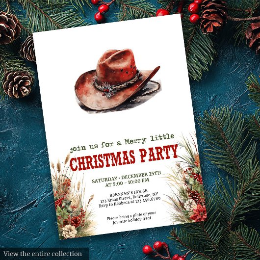 Cowboy Hat Christmas Party Digital Invite Kaart