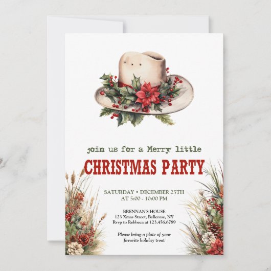Cowboy hat Christmas party invite with bandana tie Kaart (Voorkant)