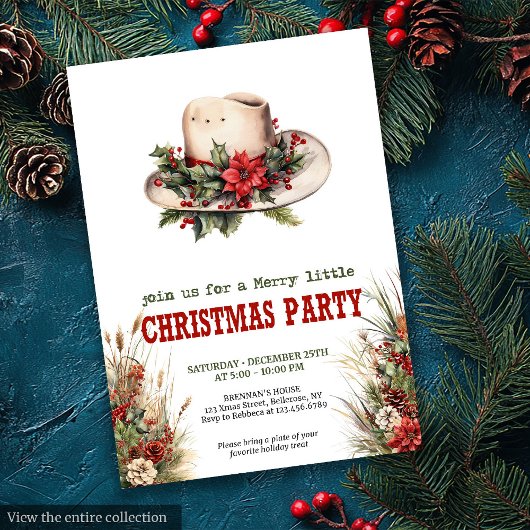 Cowboy hat Christmas party invite with bandana tie Kaart
