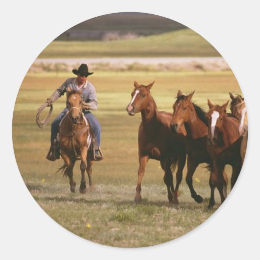 Cowboy Herding bij Ranch Ronde Sticker (Voorkant)