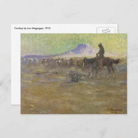 Cowboy Herding Cattle on the Range by Lon Megargee Briefkaart (Voorkant / Achterkant)