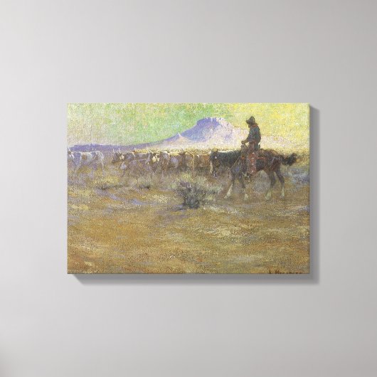 Cowboy Herding Cattle on the Range by Lon Megargee Canvas Afdruk (Voorkant)