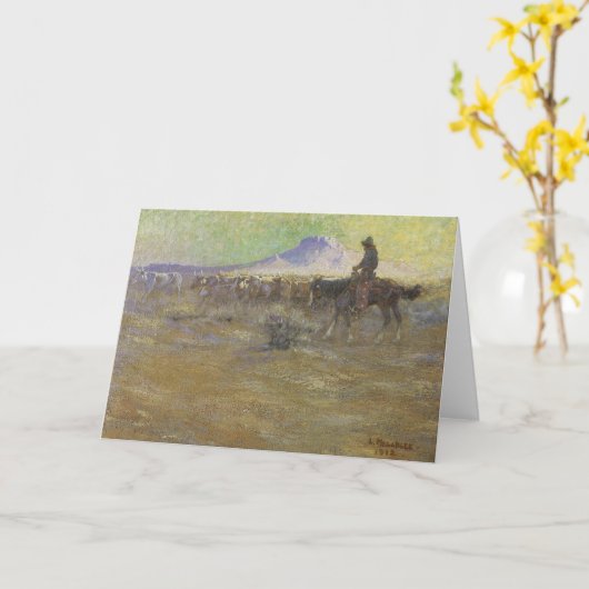 Cowboy Herding Cattle on the Range by Lon Megargee Kaart (Gele Bloem)