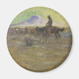 Cowboy Herding Cattle on the Range by Lon Megargee Magneet