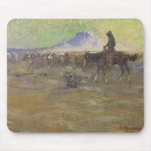 Cowboy Herding Cattle on the Range by Lon Megargee Muismat (Voorkant)