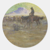 Cowboy Herding Cattle on the Range by Lon Megargee Ronde Sticker (Voorkant)