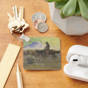 Cowboy Herding Cattle on the Range by Lon Megargee Sleutelhanger
