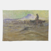 Cowboy Herding Cattle on the Range by Lon Megargee Theedoek (Horizontaal)