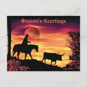 Cowboy Herding Longhorn Steer Briefkaart