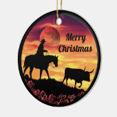 Cowboy Herding Longhorn Steer Keramisch Ornament (Links)