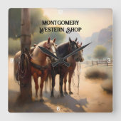 Cowboy Herding van runderen te paard Vierkante Klok (Voorkant)