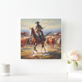Cowboy Herding van runderen te paard Vierkante Klok (Huis)