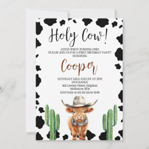 Cowboy Highland Koe Heilige Koe 1e Verjaardag Kaart