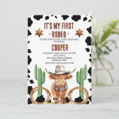 Cowboy Highland Koe Mijn Eerste Rodeo 1e Verjaarda Kaart (Staand voorkant)
