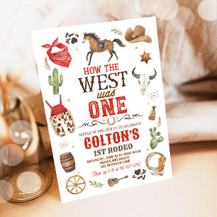 Cowboy Hoe Het Westen Was Eén 1e Rodeo Verjaardag Kaart