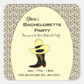 Cowboy Hoed Schoenen Patroon Bachelorette Feest Vierkante Sticker (Voorkant)