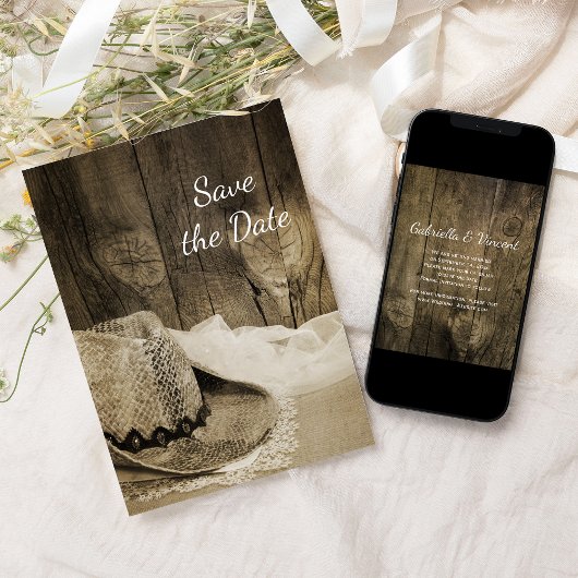 Cowboy Hoed Schuur Houten Westerse Trouw Wacht Met Save The Date