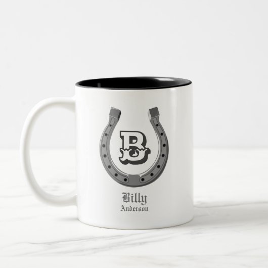Cowboy Hoefijzer Personalized Monogram Tweekleurige Koffiemok (Links)