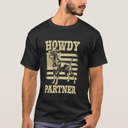 Cowboy Hond Howdy Partner Dobermann T-shirt (Voorkant)
