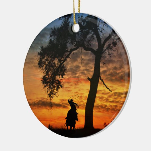 Cowboy Horse and Oak Tree Steer Roping Keramisch Ornament (Links)
