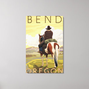 Cowboy & Horse - Bend, Oregon Canvas Afdruk