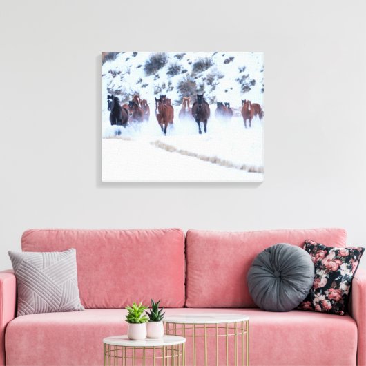 Cowboy Horse Drive | Hideout Ranch Shell, Wyoming Canvas Afdruk (Insitu (Woonkamer))