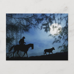 Cowboy Horse en Steer met Full Moon Winter Briefkaart