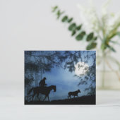 Cowboy Horse en Steer met Full Moon Winter Briefkaart (Staand voorkant)