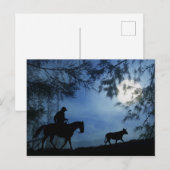 Cowboy Horse en Steer met Full Moon Winter Briefkaart (Voorkant / Achterkant)