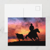 Cowboy Horse en Steer Roping in Sunset Briefkaart (Voorkant / Achterkant)