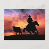 Cowboy Horse en Steer Roping in Sunset Briefkaart (Voorkant)
