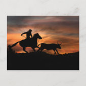 Cowboy Horse en Steer Southwestern Sunset Rodeo Briefkaart (Voorkant)