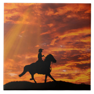 Cowboy Horse en Sunset Home Decor Tegeltje