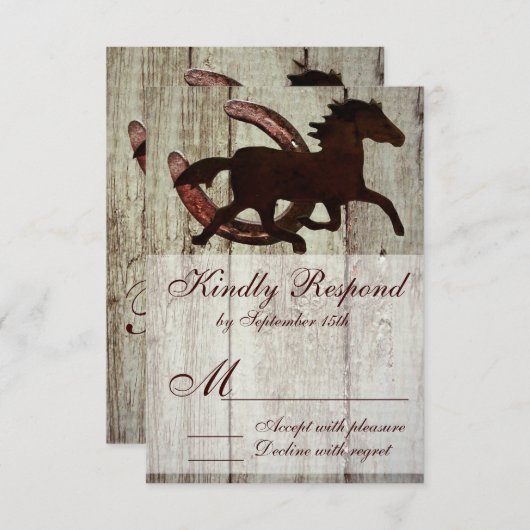 Cowboy Horse Hoefijzer Country Style Weddenschap R RSVP Kaartje (Voorkant / Achterkant)