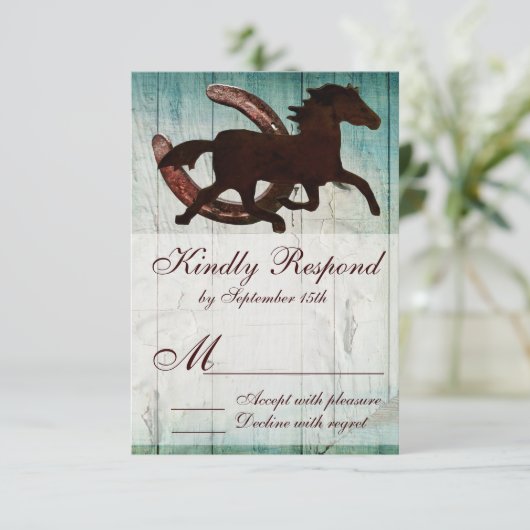 Cowboy Horse Hoefijzer Country Style Weddenschap R RSVP Kaartje (Staand voorkant)