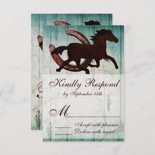 Cowboy Horse Hoefijzer Country Style Weddenschap R RSVP Kaartje (Voorkant / Achterkant)