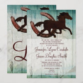 Cowboy Horse Hoefijzer Country Wedding Invitations Kaart (Voorkant / Achterkant)