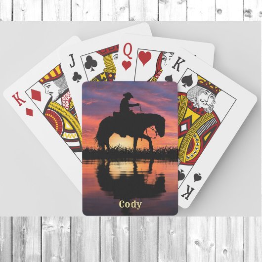 Cowboy Horse in Texas Sunset Personalize Name Pokerkaarten