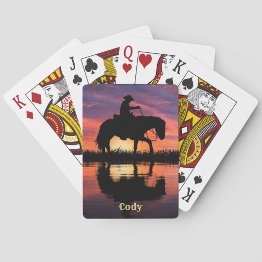 Cowboy Horse in Texas Sunset Personalize Name Pokerkaarten (Achterkant)