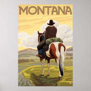 Cowboy & Horse - Montana Poster