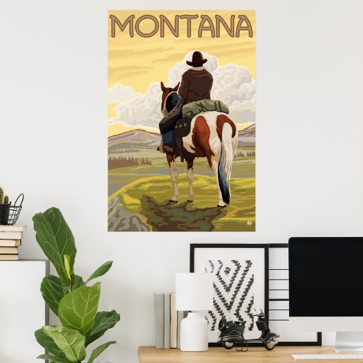 Cowboy & Horse - Montana Poster (Thuiskantoor)