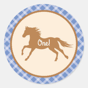Cowboy Horse Pony Cute 1st Birthday Party Thema Ronde Sticker
