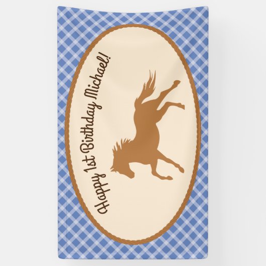 Cowboy Horse Pony Cute 1st Birthday Party Thema Spandoek (Verticaal)