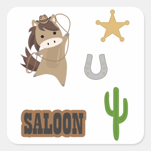 Cowboy Horse Pony Saloon Wester Sticker Set (Voorkant)