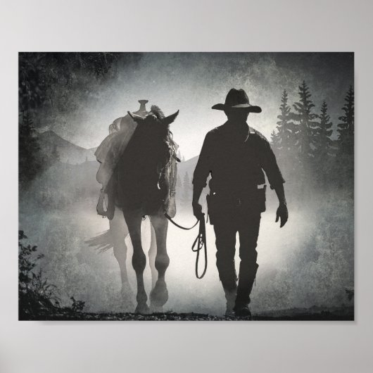 Cowboy Horse Silhouette Decoupage Poster (Voorkant)
