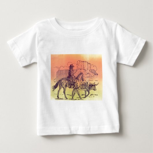Cowboy Horse Steer Cattle Koe Westerne Sunset Art (Voorkant)