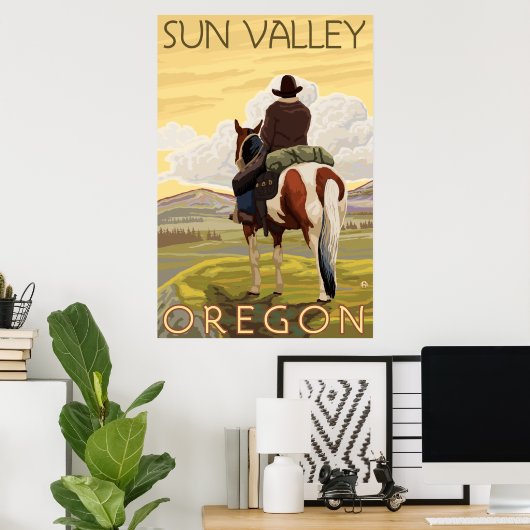 Cowboy & Horse - Sun Valley, Idaho Poster (Thuiskantoor)